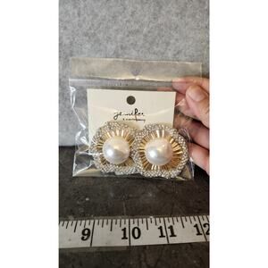 Jennifer &‎ Company Gold Rhinestone & Pearl Sunburst Statement Stud Earrings